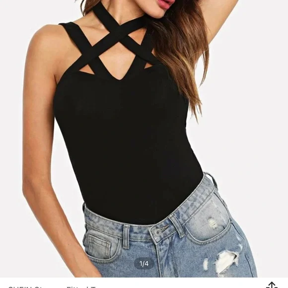 Black Strappy Fitted Top size XS, M, L - Picture 2 of 4